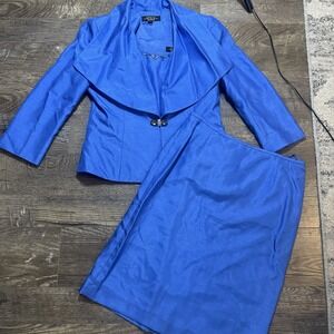 Tahari Luxe 3 Piece‎ Skirt Suit Women's Arthur Levine ASL Size 6 Blue Beaded WOW